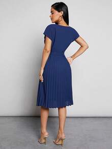 MaterniWear Maternity Pleated Hem Belted Dress - Blue - View 7