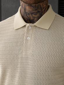 Manfinity CasualCool Camisa polo texturizada color albaricoque para hombre, top minimalista y ligero para ir al trabajo - Albaricoque - Ver 3