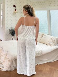 CottageSlumber Plus Size Women Romantic Floral Contrast Lace Trim Wide Leg Pajama Set - Multicolor - View 2