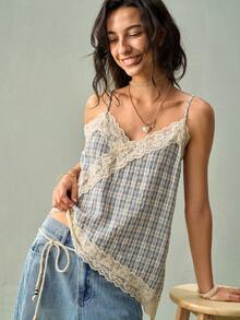 Camiseta de mujer de encaje francés elegante - Azul - Ver 3