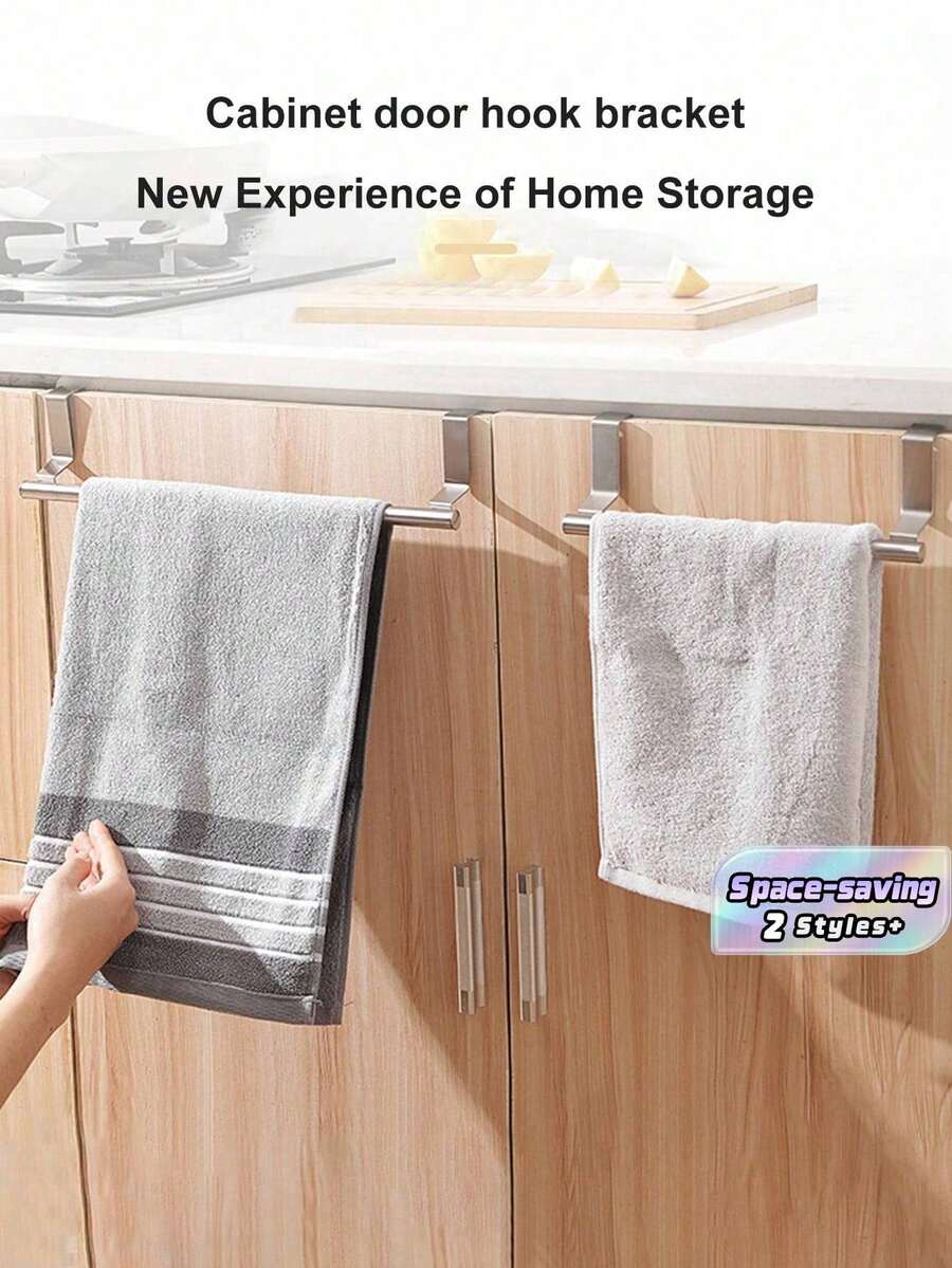 1pc,Household Towel Rack Non-Punched Wall Hanging Behind The Door Storage Rack Non-Nailed Single Pole Towel Rack Rag Hanging Rod,Kitchen Organization And Storage