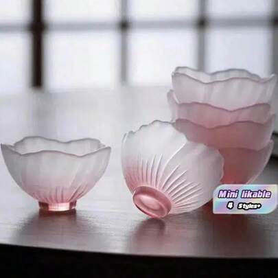 1 Pink Cherry Blossom Glass Tea Cup - Matte Thermal Japanese Drinkingware, Exclusively For Women, Reusable And Dishwasher