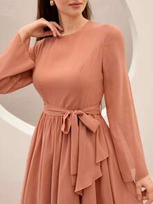 Graceveil Elegant Chiffon Asymmetrical Flared Waist Dress - Pink - View 7
