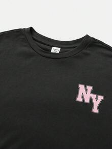 SHEIN 2件套少女休闲时尚宽松T恤和修身骑行短裤套装 - 深灰色 - 查看 3