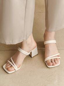Alvarani Sandalias con tiras para mujer, diseño de tacón alto grueso, sexy, simple, elegante y cómodo, versátil - Beis - Ver 2