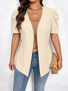 Elenzga Plus Size Women Solid Color Casual Minimalist Lightweight Blazer - Apricot - View 4