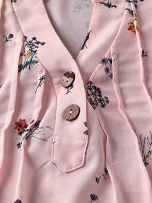 SHEIN LUNE CURVE Plus Size Floral Ruffle Trim Casual Shirt - Dusty Pink - View 3