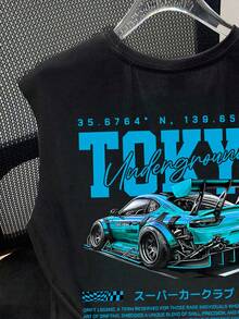 Áo tank top cổ tròn rộng rãi, thoải mái, tối giản, đa năng, họa tiết xe hơi, phong cách retro Mỹ, thích hợp cho bé trai tuổi teen, phù hợp mặc mùa hè. - màu đen - Xem 3