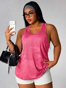 SHEIN Rhythm Era Áo tank top thể thao tập luyện thường ngày in họa tiết rằn ri dành cho nữ cỡ lớn - Màu Hồng Tươi - Xem 7
