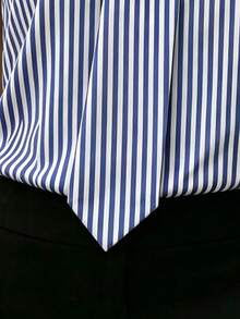 SHEIN Áo kiểu nữ thanh lịch, đa năng, kẻ sọc, cổ buộc dây phía trước, không tay, hở lưng, thích hợp cho mùa xuân/hè. - Xanh và trắng - Xem 4
