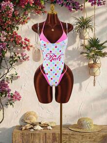 Amplova 1pc Women's Sexy Avant-Garde 2 In 1 Swimsuit, Contrasting Fuchsia And Yellow, Suitable For Beach Vacation - Multicolor - View 4