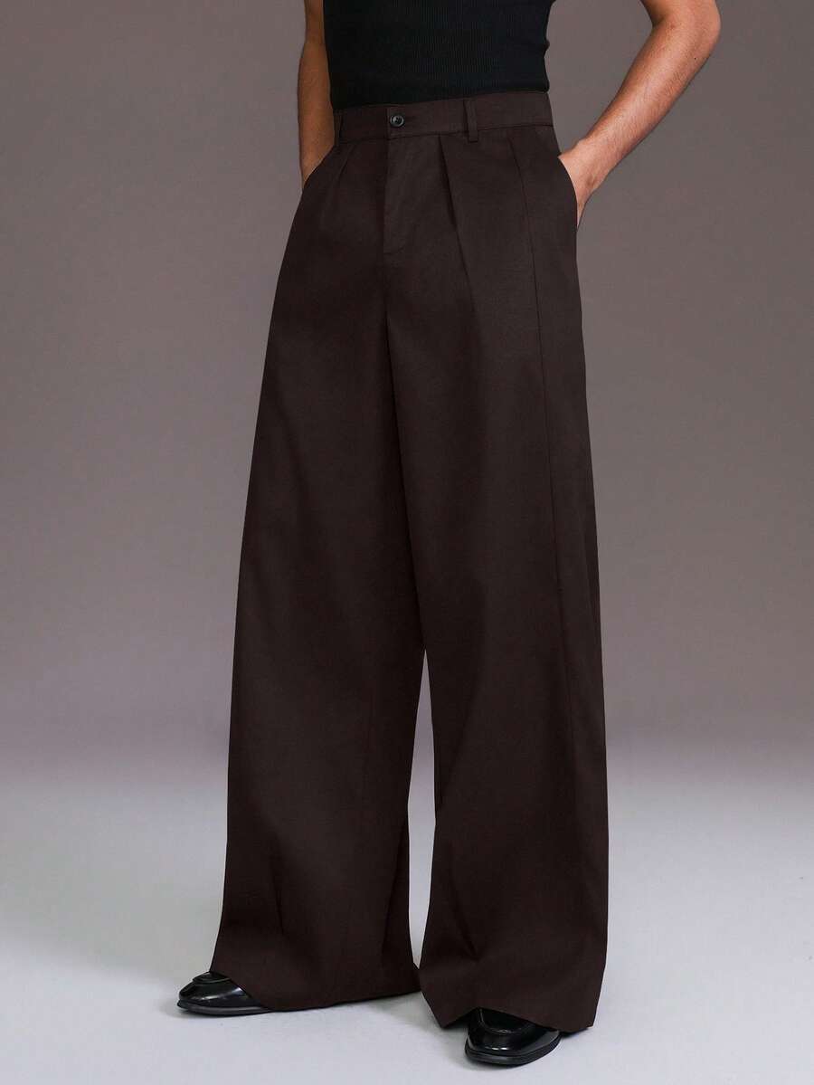STYNVO Pantalones rectos de bolsillo en diagonal de estilo minimalista casual para hombres - Marrón - Ver 1