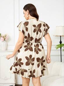 Reflora Plus Size Women Floral Print Ruffle Hem Fashion Dress - Multicolor - View 2