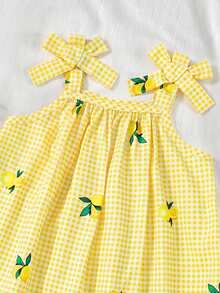 SHEIN Vintaside Kids Đầm babydoll dáng chữ A rộng rãi, họa tiết kẻ caro vàng và chanh mang đến cảm giác mùa hè tươi mát, điểm nhấn là chiếc nơ mềm mại tạo thêm nét duyên dáng tinh nghịch, lý tưởng cho những buổi đi chơi mùa xuân/hè. - Màu vàng - Xem 7