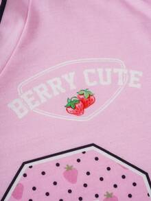 Strawberry Shortcake X SHEIN 1pc Cute & Fun Style Girls' V-Neck T-Shirt - Pink - View 4