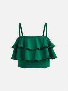 2件套女童绿色针织背心+宽松印花裤套装，休闲日常搭配，适合度假、海滩、露营、兄弟姐妹、亲子装 - 綠色 - 查看 8