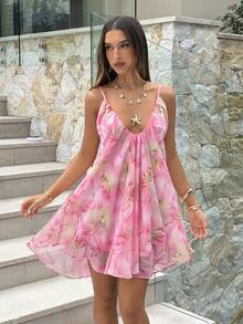 Aloruh Women's Deep V-Neck Spaghetti Strap A-Line Flowy Ruffle Hem Dress White Summer Golf Sexy - Multicolor - View 5