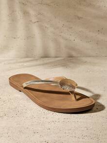 SHUZIA Sandal Jepit Datar Wanita Minimalis dengan Ornamen Logam Emas - Emas - View 6