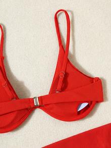 Swim Vcay Conjunto de 3 piezas de bikini de verano para mujer de unicolor y sexy, con parte superior tipo tankini y falda, incluye sujetador con aros - Café integral - Ver 5