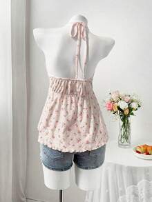 SHEIN Sweetro Áo hai dây dáng ôm họa tiết hoa nhí tươi tắn, đa năng, mới mẻ cho mùa hè. - Hồng - Xem 2