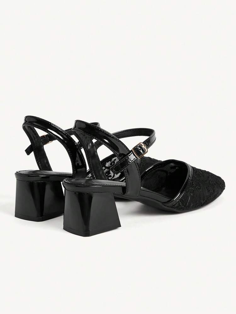 CUCCOO CHICEST Ladies Round Toe Fashion Simple Mesh Casual Mary Jane Saddle Strap High Heel Coarse Heel Sandals Summer Shoes