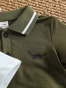 SHEIN 2套/4件 0-3歲嬰幼兒白色夏季短袖POLO衫套裝 寬鬆休閒海灘運動服 嬰兒戶外活動外套 - 軍綠色 - 查看 4