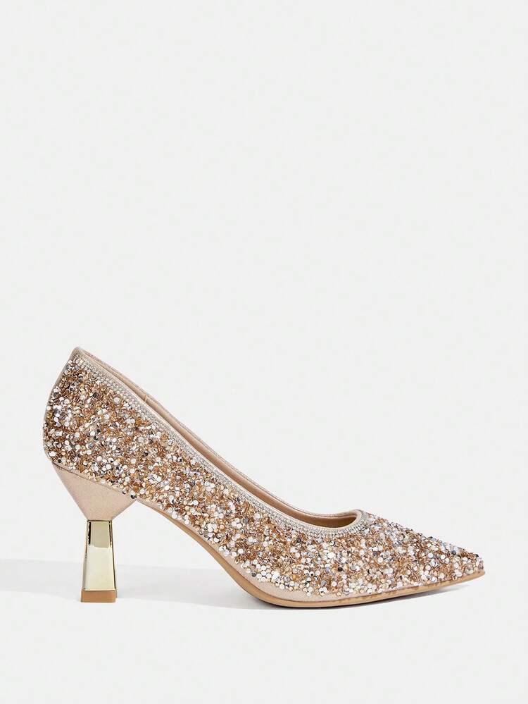 CUCCOO TILAWA Four Seasons Ladies Elegant Luxury Rhinestone High Heels Shopping Party Commuter Office Fashion Pointed Champagne Women's High Heels