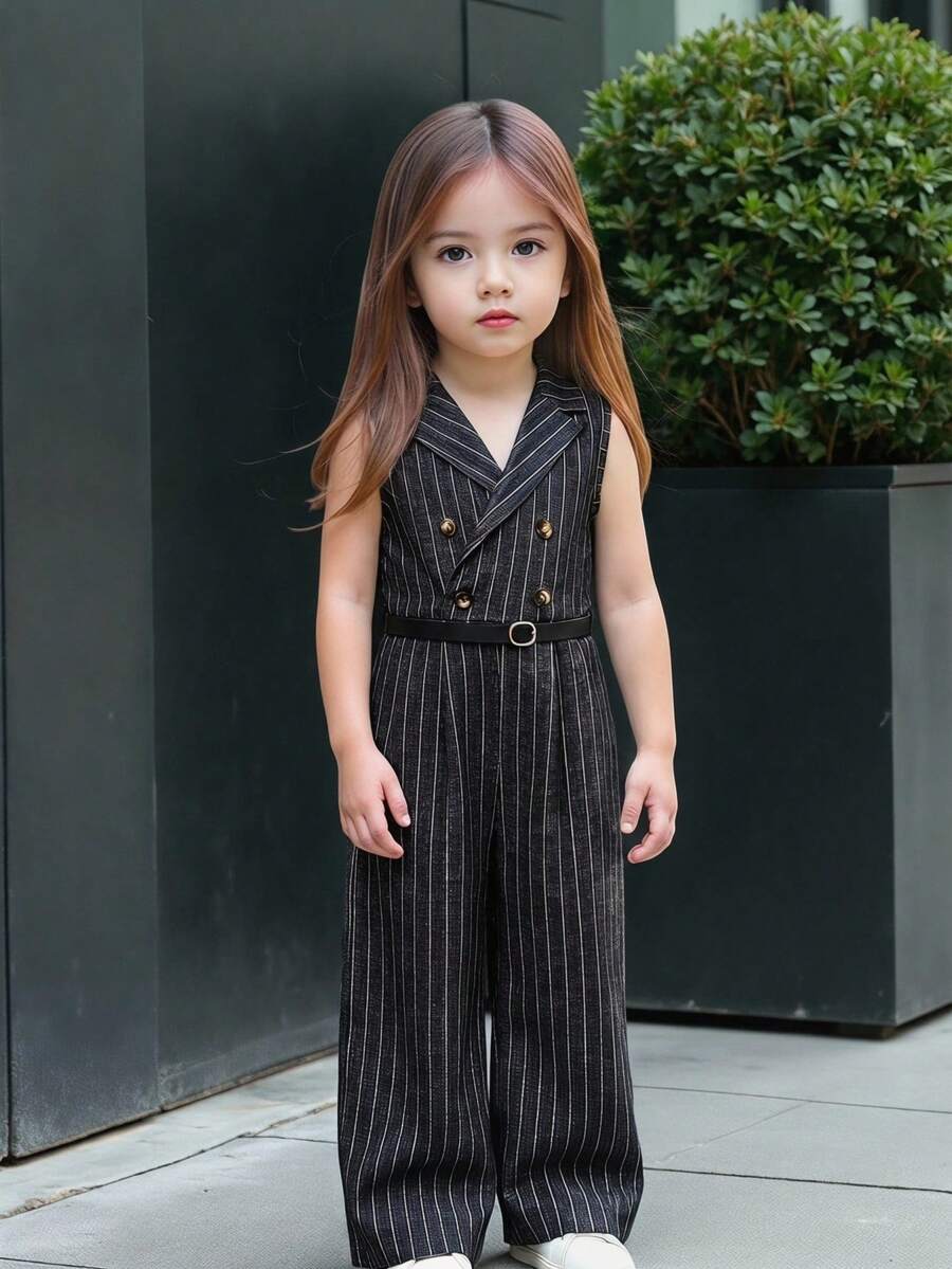 SHEIN Bubblio Bộ áo liền quần không tay màu xám thanh lịch cho bé gái, có cổ (không kèm thắt lưng), thích hợp cho mùa hè. - Nhiều màu - Xem 1