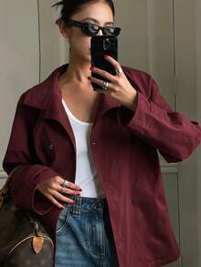 DAZY Women's Casual Commuter Solid Color Windbreaker - Burgundy - View 8