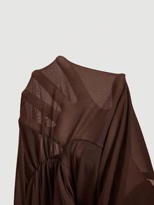 SHEIN MOD Plus Size Asymmetric 2 In 1 One-Shoulder Sheer Mesh Knit T-Shirt Fall - Brown - View 5