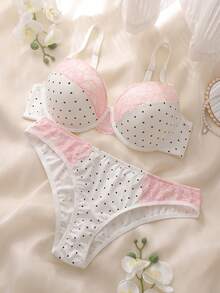 DelicateAllure Bộ 2 áo ngực ren chấm bi màu hồng, nâng đỡ tốt, có gọng và tạo độ nâng, dành cho người có thân hình đầy đặn. - Đen và trắng - Xem 5