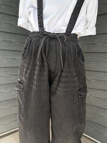 FRIFUL Peto vaquero con cordones para mujer - Gris Oscuro - Ver 7