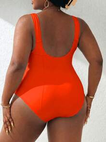 Swim Lushoire Áo tắm liền thân cỡ lớn mới, họa tiết giọt nước, dây bản rộng, cạp cao, có chức năng nâng đỡ vòng bụng, màu be. - trái cam - Xem 2