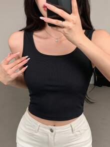 DAZY 女款極簡純色時尚百搭背心，適合日常通勤 - 黑色 - 查看 3