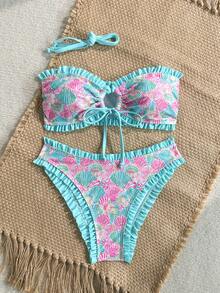 Soleia Women's Beach Vacation Shell Print Swimwear Set - Multicolor - View 3