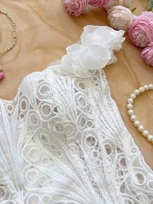 Soleia Áo corset ren hai lớp ôm sát gợi cảm kiểu Âu và Mỹ, áo liền thân thêu rỗng, trang phục dự tiệc đêm màu trắng cho nữ, đi chơi, dự đám cưới, mùa thu/đông. - trắng - Xem 3