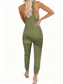 EMERY ROSE Sleeveless Solid Color Halter Jumpsuit, Casual For Summer - Green - View 2
