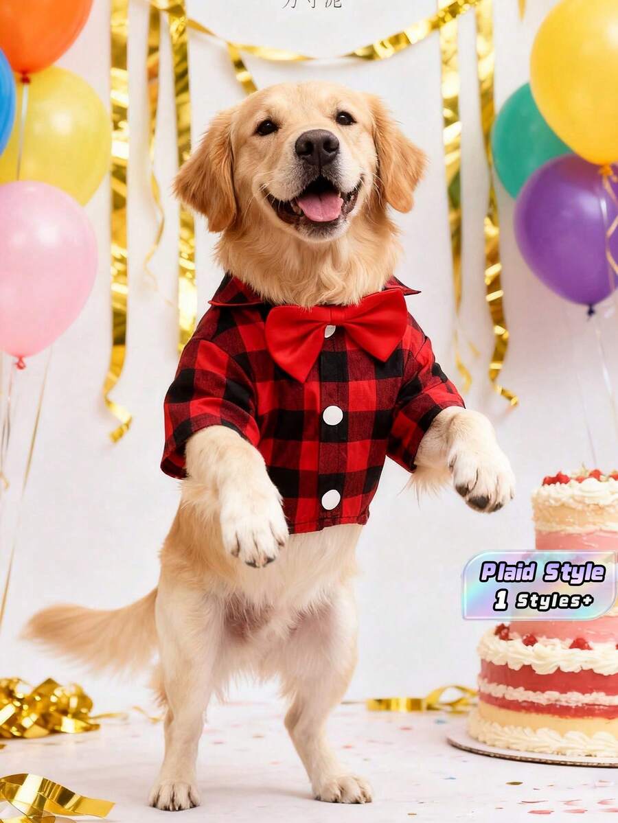 1 pieza Camisa con patrón de cuadrícula adecuada para gatos y perros en primavera y verano - Rojo - Ver 1
