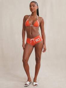 NYA SZN Conjunto de bikini de dos piezas con tiras, short tipo cheeky, traje de baño deportivo a rayas para vacaciones en la playa, rojo, para mujer - Naranja Coral - Ver 3