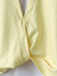 Elladie kids Tween Girl Striped Fashionable Cold Shoulder Top, 2 In 1 Contrast Color Shirt - Yellow - View 6