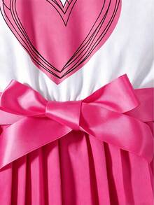 SHEIN Elladie kids Bộ đồ thời trang cho bé gái gồm áo tay bồng và quần ống rộng, thích hợp cho mùa hè. - Màu Hồng Tươi - Xem 5
