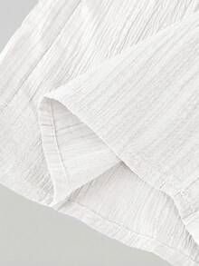 SHEIN Tween Girls' Casual Solid White Textured Fabric Drawstring Bow Wide Leg Pants - White - View 6