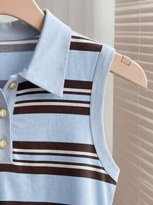 Resyla Contrast Stripe Print Half-Zip Casual Tank Top, Spring/Summer - Multicolor - View 3