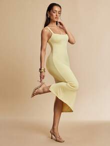 Silquee Women's Solid Color Minimalist Daily Camisole Dress - Yellow - View 5