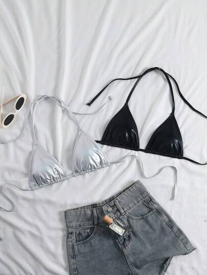 Swim Vcay Bộ sưu tập đồ bơi nữ mới 2026SS cho kỳ nghỉ, hẹn hò, phong cách miền Tây, du thuyền, bãi biển, đảo, du lịch đường bộ, mọi mùa, lễ hội âm nhạc, kỳ nghỉ Boho, kỳ nghỉ Bohemian, quần short xếp ly Boho Y2K mùa thu thư giãn, bikini hai mảnh tam giác buộc dây cổ màu trơn phong cách Boho cổ điển giản dị dành cho nữ, kỳ nghỉ biển giản dị