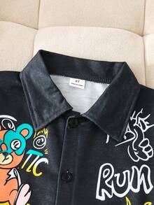 SHEIN 2件套男童休闲时尚街头风扎染小熊印花Polo衫和短裤套装，舒适户外面料，时尚版型，春夏新品，适合多个季节和场合。 - 彩色 - 查看 7