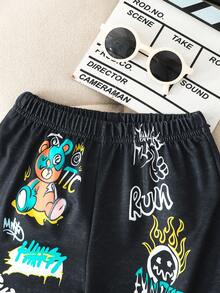 SHEIN 2件套男童休闲时尚街头风扎染小熊印花Polo衫和短裤套装，舒适户外面料，时尚版型，春夏新品，适合多个季节和场合。 - 彩色 - 查看 8