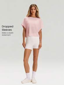 GLOWMODE Modal Oversized Short Sleeve Tee With Keyhole Back Low Impact Yoga Pilates Daily Casual - Baby Pink - View 4