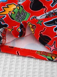 LOONEY TUNES X SHEIN GraphicGems 2件套春夏男婴卡通印花短袖T恤和短裤针织弹力面料紧身舒适家居服套装 - 紅色 - 查看 4
