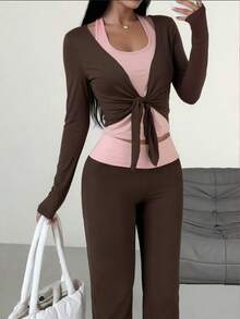 Aidyla White Tie-Neck Long Sleeve Sexy Top For Women Golf Autumn - Multicolor - View 3